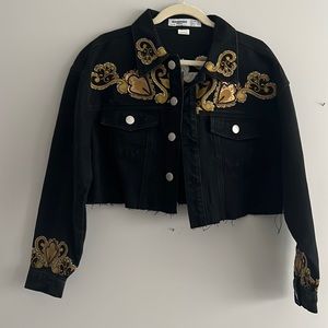 Glamorous Denim Cropped Embroidered Jean Jacket